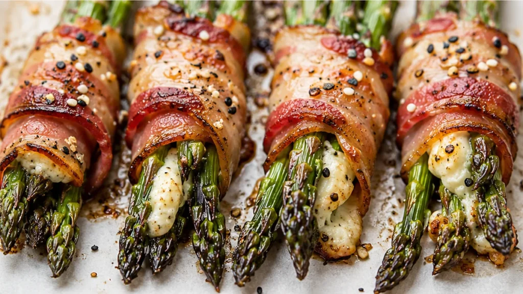 " Crispy Bacon-Wrapped Asparagus Bundles" - bacon asparagus - Bacon asparagus bundles: craft these incredible, cheesy bacon-wrapped asparagus spears. Perfect as