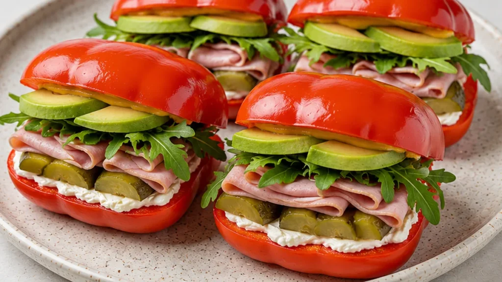 ️ Bell Pepper Sandwich: Your Ultimate Keto Crunch! Bell pepper sandwich: whip up this vibrant, low-carb lunch in minutes. Packed with fresh ingredients, it's a