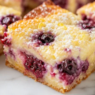Berry Lemon Gooey Butter Cake - blueberry lemon cake - Blueberry lemon cake: Enjoy this low-carb, keto-friendly gooey butter cake. Master the perfect balance of