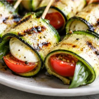 Caprese Skewers with Grilled Zucchini - Caprese skewers: make these vibrant, grilled zucchini roll-ups. A fresh and flavorful appetizer that's perfect for any o