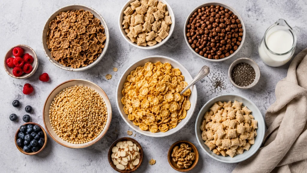 Cereal on keto, beautifully styled overhead food photograph