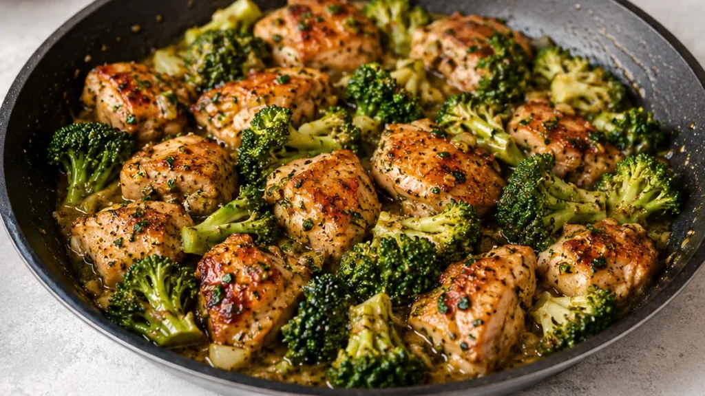 Garlic Butter Chicken Broccoli Skillet - Chicken broccoli skillet: whip up this tender, flavorful dish in under 30 minutes. Perfect for a quick, healthy weeknig