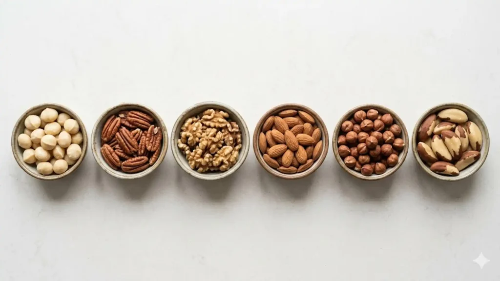 Good nuts for keto, beautifully styled food photograph for a keto guide