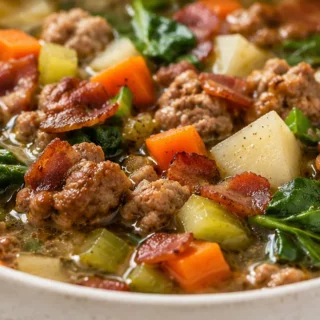 Easy Italian Sausage Soup Recipe - Italian sausage soup: make this hearty, flavorful soup packed with veggies and savory meats. Perfect for a cozy and satisfyin