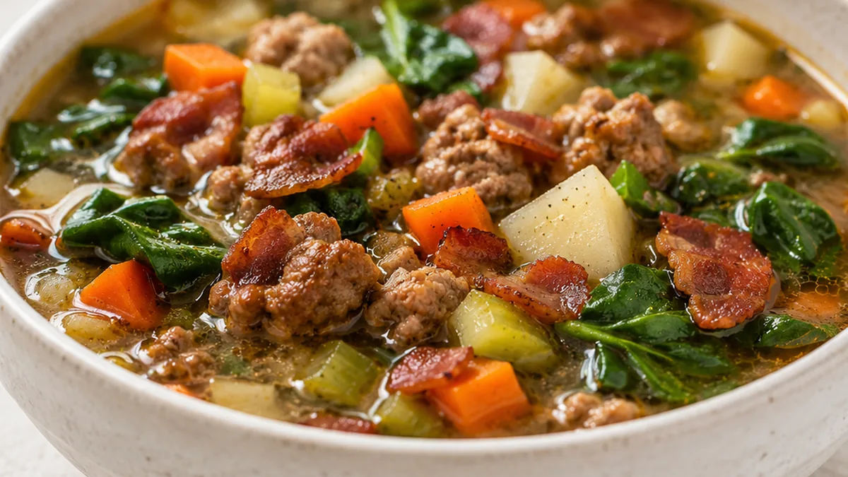 Easy Italian Sausage Soup Recipe - Italian sausage soup: make this hearty, flavorful soup packed with veggies and savory meats. Perfect for a cozy and satisfyin