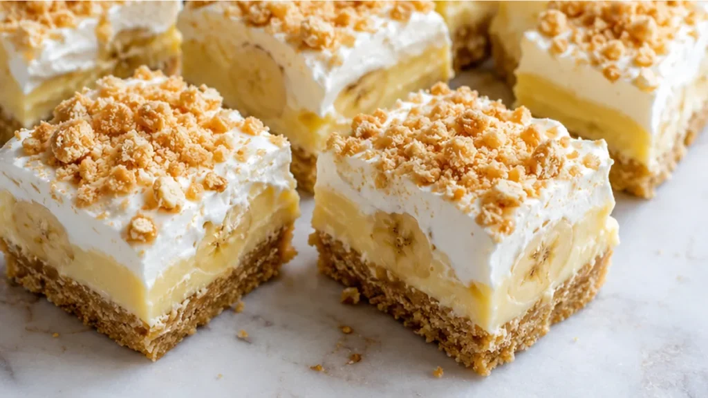 Dreamy Keto Banana Cream Pie Bars! No-Bake Bliss! - keto banana bars - Keto banana bars: whip up these creamy, no-bake pie bars with a crunchy wafer crust. Enjo