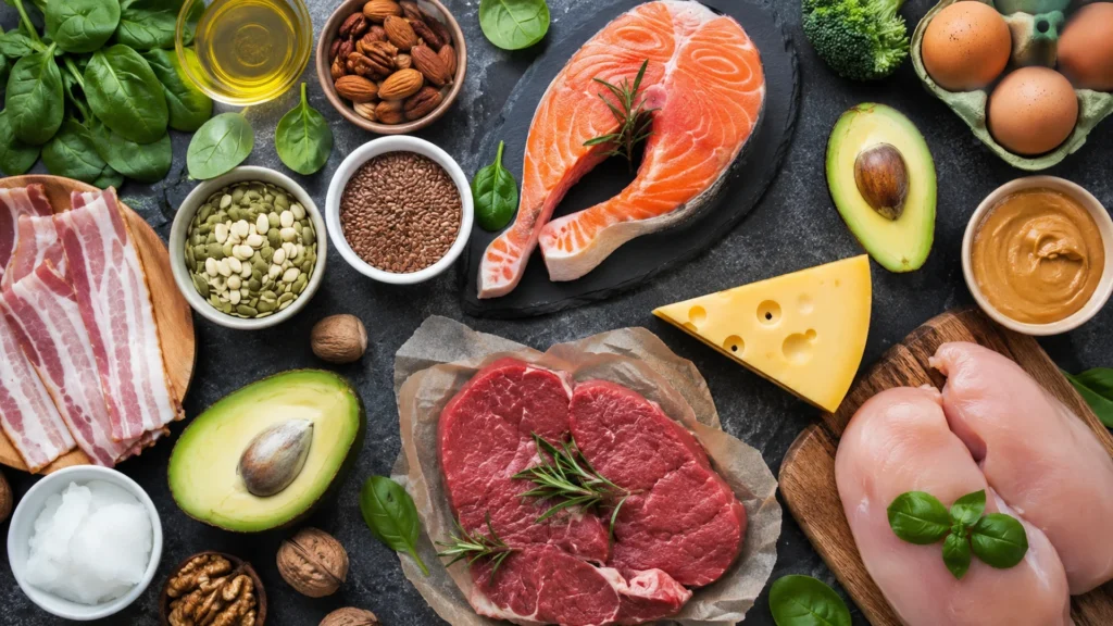 Keto diet, beautifully styled overhead food photograph