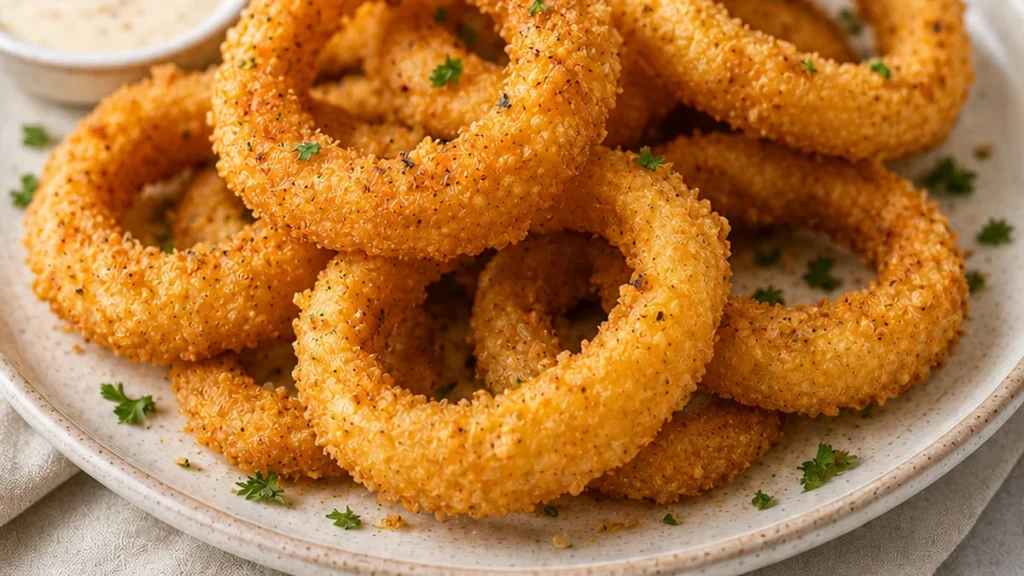 Crispy Low Carb Onion Rings - Low carb onion rings: master these crispy, golden rings with a savory pork rind and parmesan crust. Perfect for a guilt-free snack