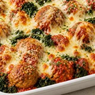 Keto Meatball Parm & Kale Casserole: Cheesy, Low-Carb Bliss! - meatball casserole - Meatball casserole: Bake this ultimate keto meatball parm and kale casserole