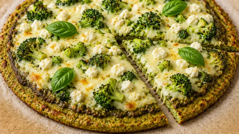 Low-Carb Pesto Broccoli Pizza