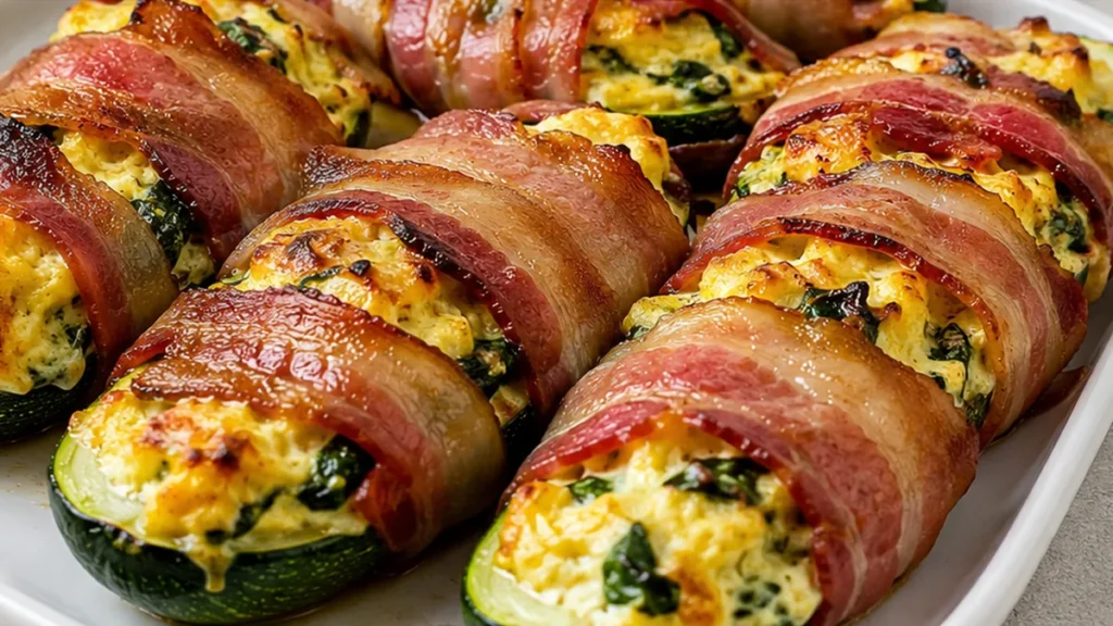 " Zucchini Boats: Bacon-Wrapped Brunch Bliss!" - Zucchini boats: bake this incredible bacon-wrapped recipe for a delicious, low-carb meal. Perfect for breakfast