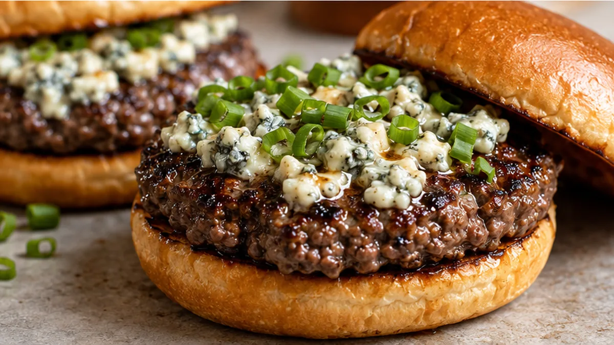 " Juicy Blue Cheese Burgers: A Flavor Bomb!" - Blue cheese burgers: master these juicy, flavorful patties grilled to perfection. Quick to assemble and a crowd-p
