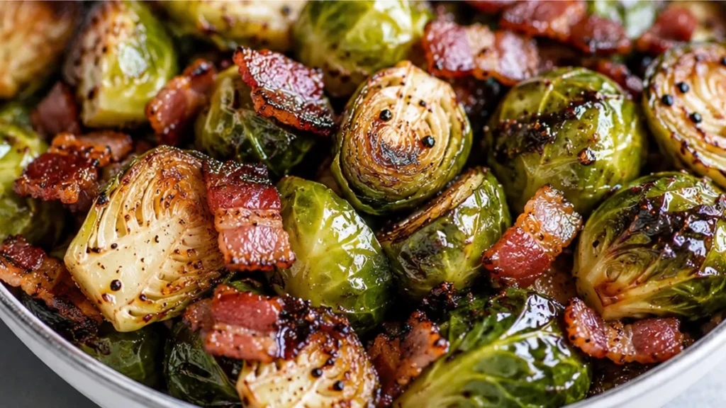 "Crispy Brussels Sprouts & Bacon!" - Brussels sprouts: roast this easy side dish with crispy bacon and a tangy balsamic finish. Perfect for any weeknight or hol