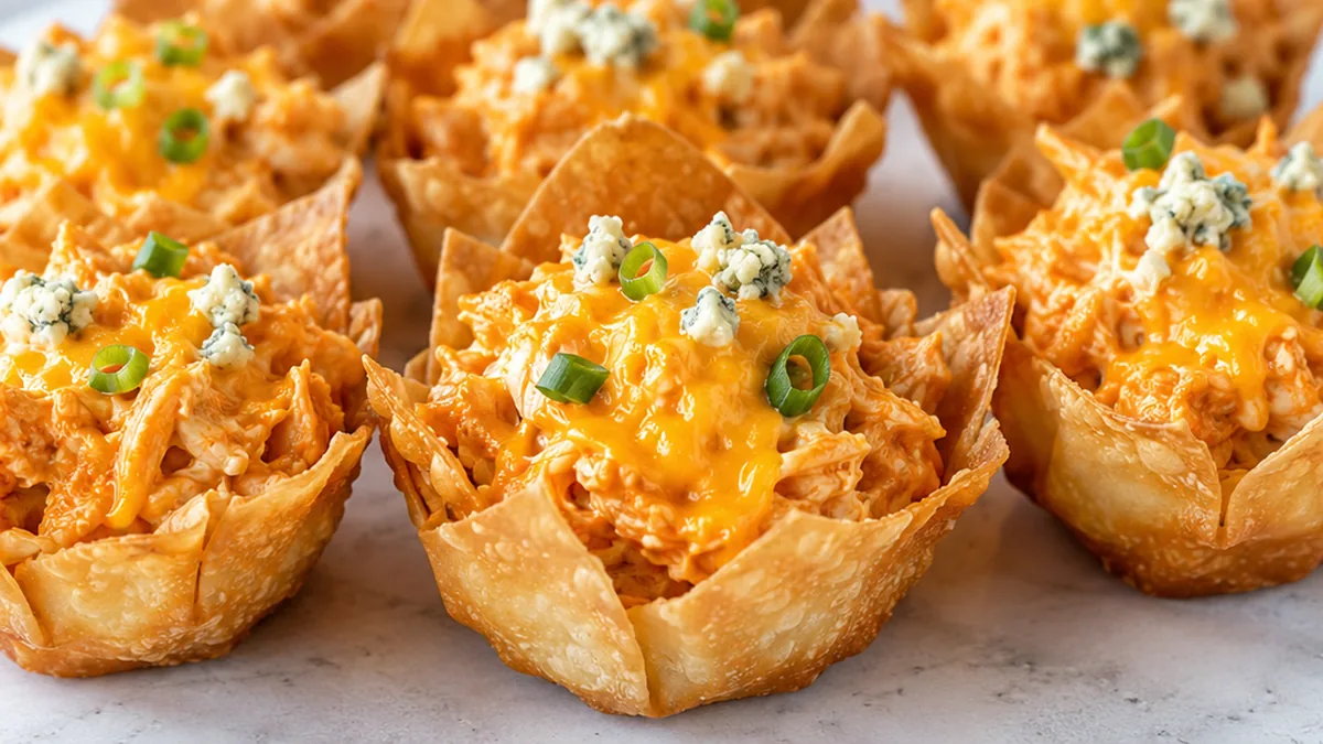 ️ Buffalo Chicken Wonton Cupcakes - buffalo chicken cupcakes - Buffalo Chicken Cupcakes: bake these savory, spicy bites with a creamy chicken filling and crispy