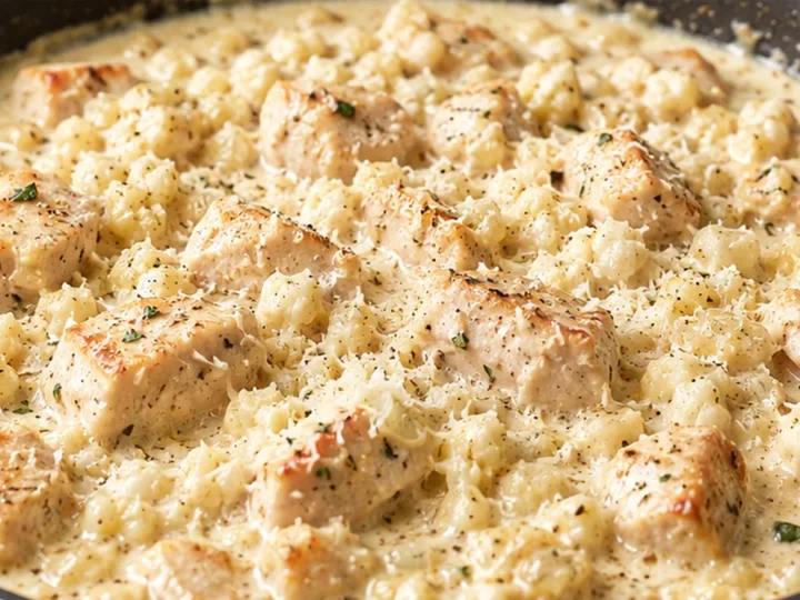 Creamy Parmesan Cauliflower Chicken Skillet!