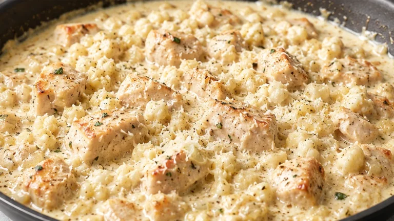 Creamy Parmesan Cauliflower Chicken Skillet!