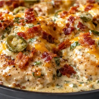 Creamy Jalapeño Popper Chicken - jalapeno chicken - Jalapeno chicken: bake this creamy, cheesy popper-style dish with bacon. A fantastic weeknight meal with a k