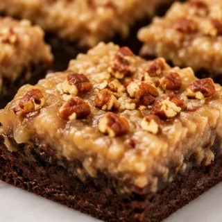 Keto German Chocolate Brownies - keto German brownies - Keto German brownies: master these rich, fudgy low-carb brownies topped with a decadent coconut-pecan fr