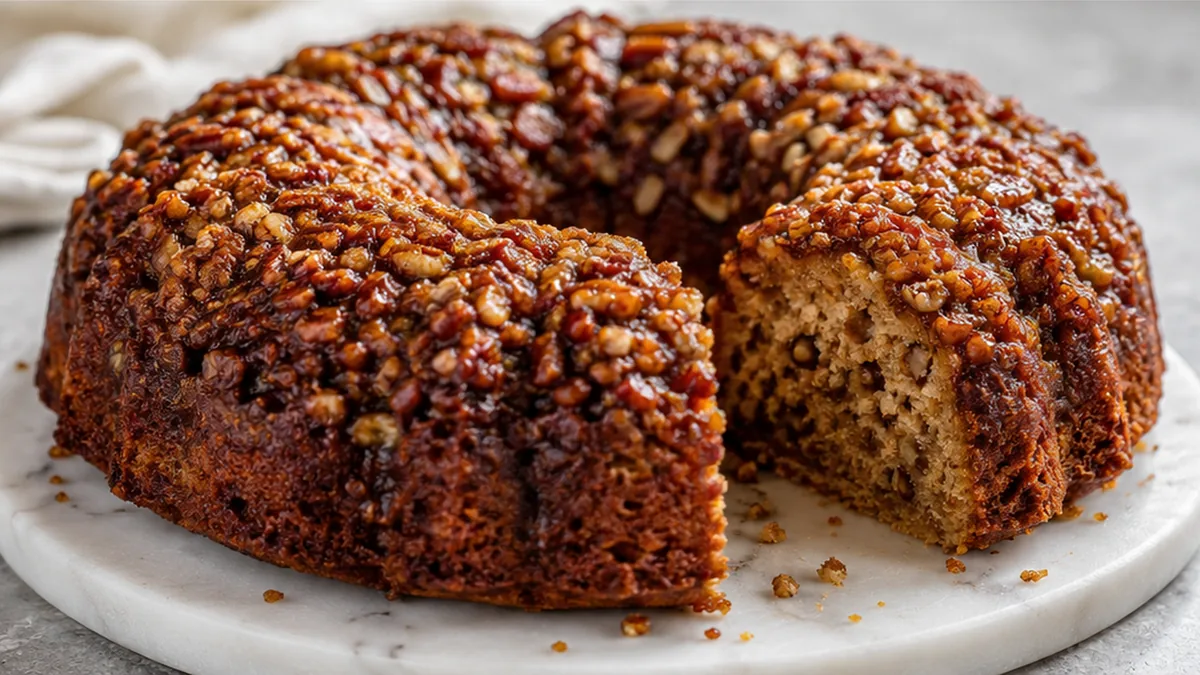 Keto Pecan Pie Bundt Cake - keto pecan cake - Keto Pecan Cake: bake this moist bundt cake with a rich, sugar-free caramel drizzle. Perfect for a delicious, low-