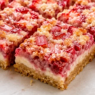 Keto Rhubarb Strawberry Dream Bars - keto rhubarb bars - Keto Rhubarb Bars: whip up these delicious sugar-free strawberry rhubarb crumb bars. Perfect for a low-