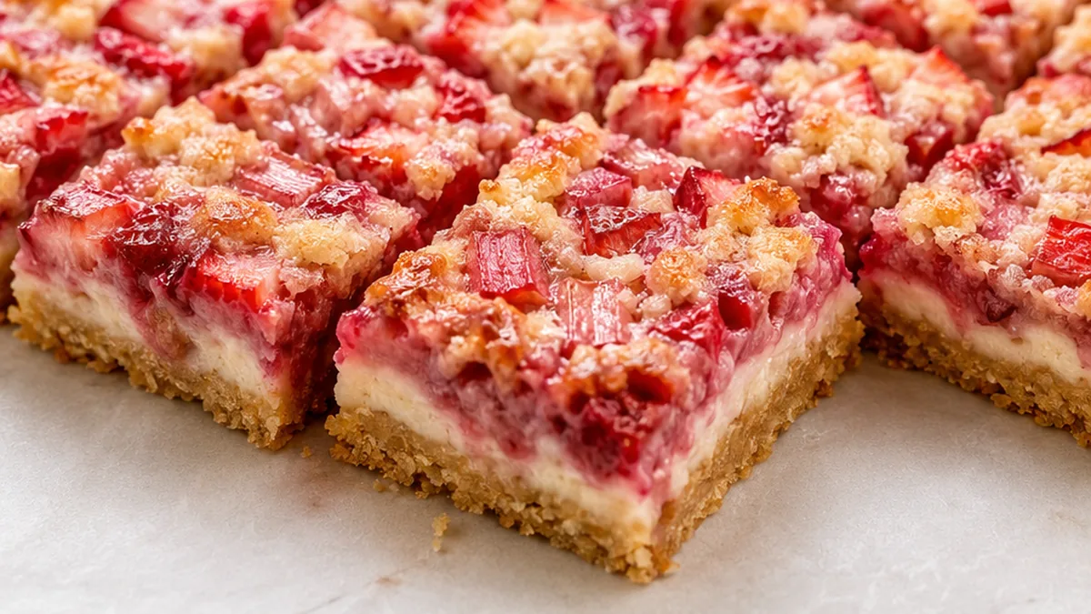 Keto Rhubarb Strawberry Dream Bars - keto rhubarb bars - Keto Rhubarb Bars: whip up these delicious sugar-free strawberry rhubarb crumb bars. Perfect for a low-