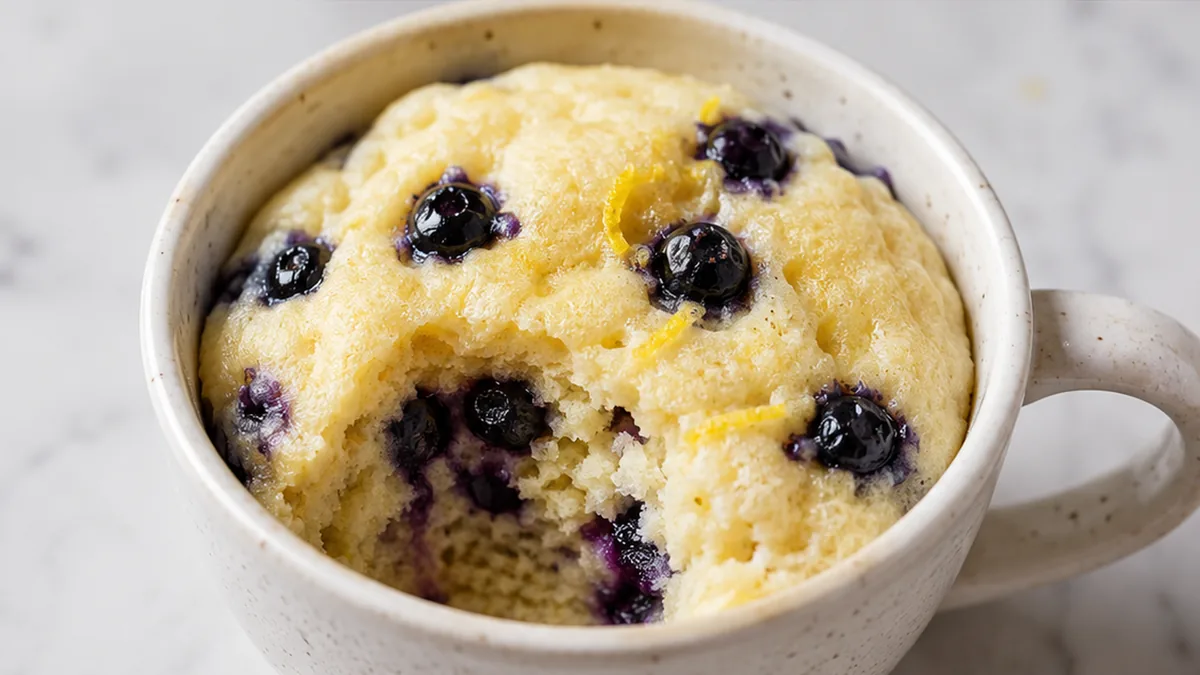 Zesty Keto Lemon Mug Cake - Lemon mug cake: master this fluffy, low-carb dessert in just minutes. A zesty, satisfying treat with fresh blueberries, perfect for