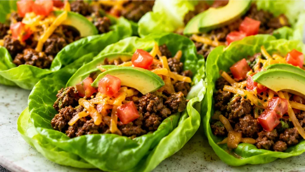Zesty Taco Lettuce Wraps – Quick Dinner! Taco lettuce wraps: cook up this easy and healthy weeknight dinner in just 20 minutes. Loaded with seasoned ground beef