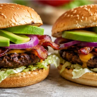 Avocado Bacon Burgers: Juicy & Smoky - avocado burger - Avocado Burger: grill this juicy patty topped with crispy bacon and fresh avocado. A satisfying meal per