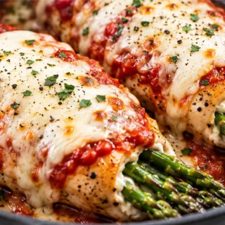 Keto Chicken Parmesan Recipe - Keto Chicken Parmesan: Try this easy 30-minute recipe for asparagus stuffed chicken with creamy cheese, marinara, and melted mozz