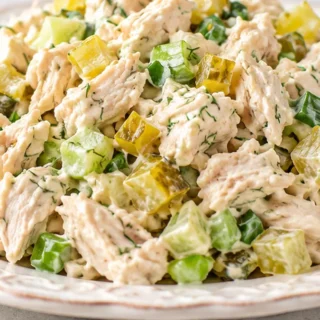 Crave-Worthy Dill Pickle Chicken Salad - Dill pickle chicken salad: whip up this zesty and creamy chicken salad in minutes. Perfect for sandwiches, wraps, or a